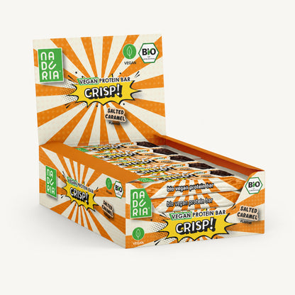 CRISP! Bio Vegan Proteinriegel – Salted Caramel, 12er Box